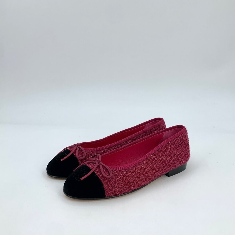 Chanel Pink Bow Woven Ballet Flats